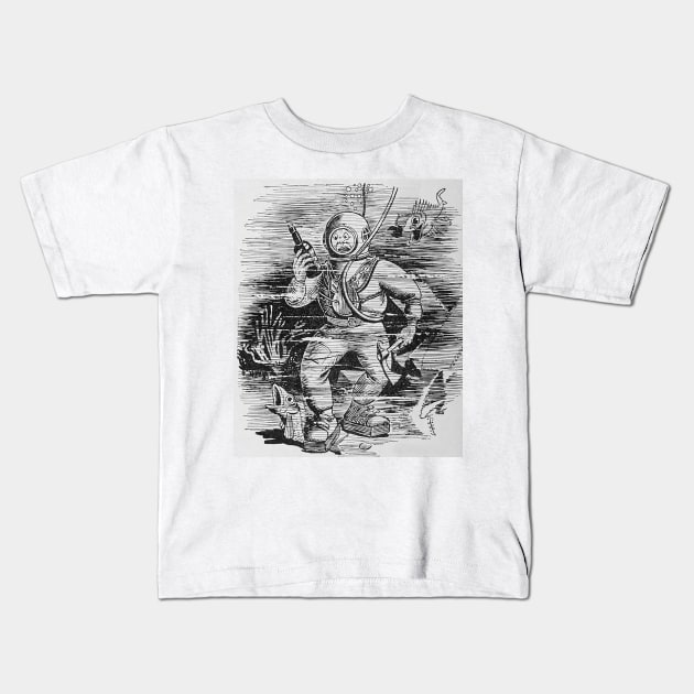 vintage comic diver under the sea Kids T-Shirt by Marccelus